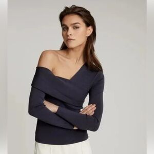 REISS Eliah New with tags NWT navy blue asymmetric long sleeve top sz L